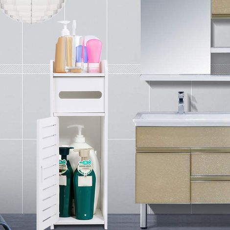 Meuble de rangement pour toilette en bois blanc organisateur d'espace étagère [PVC] L/S (1/5)