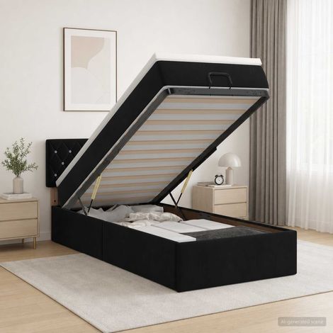 vidaXL Cama otomana con colchón Negro 90 x 190 cm Terciopelo (1/5)