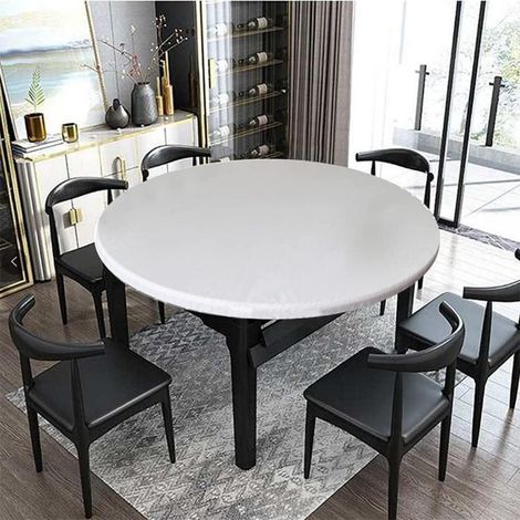 Housse de table élastique Ronde 120cm Blanc, Imperméable & Résistante à l'huile, pour Intérieur & Extérieur