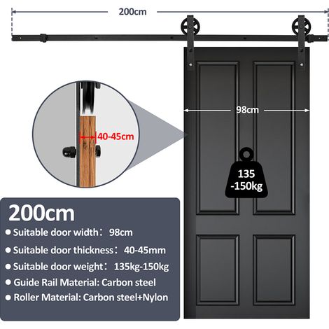Randaco Puerta corredera Riesenrad 200cm Puerta corredera Carril-guía Puerta de madera Accesorios para puertas (1/4)