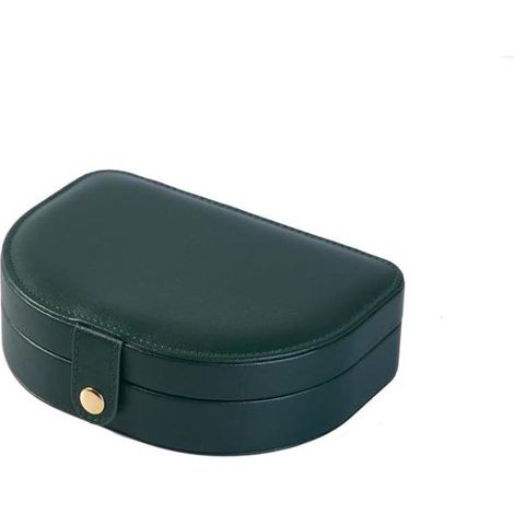 Boîte à bijoux de voyage en cuir, compacte, verte, idéale pour les adultes. (1/5)