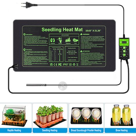 Tapis chauffant pour plantes avec thermostat numérique, tapis de 10" x 20,75", 20°C/68°F-42°C/108°F, outils de jardinage hydroponique (1/5)