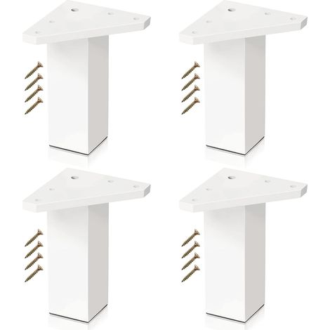 Pieds de Meuble  Lot de 4 Pieds Vis Incluses - Couleur Blanc, 10 cm - Pied de Table Basse, Pied Meuble Salle de Bain, Cuisine, Meuble TV (Pack 4)