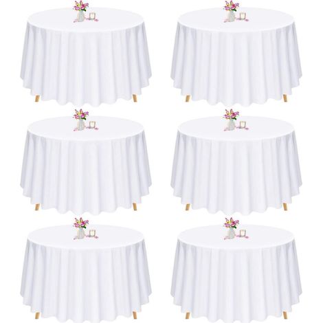 6er-Pack runde Tischdecke 305cm weiß, Polyester, waschbar, für Bankett & Hochzeit