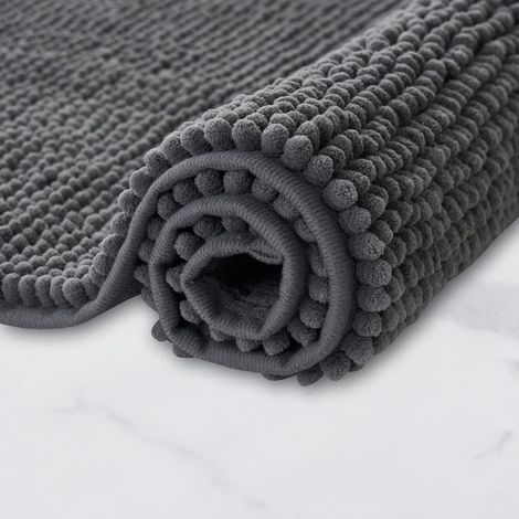 Alfombra de baño de chenilla antideslizante Súper absorbente y lavable a máquina Para baño, ducha, bañera o inodoro Gris oscuro - 40 x 60 cm (1/5)