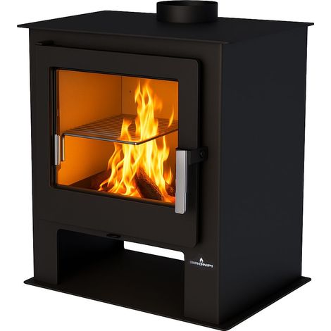 Bronpi – Poêle à bois 9 kW GIJON – Foyer en vermiculite – Sortie des fumées supérieure – Longueur max bûche 47 cm – Classe énergétique A+