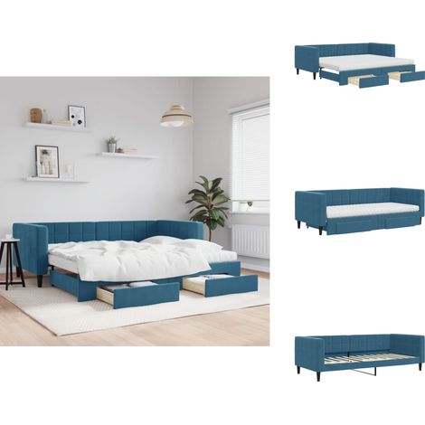 Tagesbett Ausziehbar mit Schubladen Blau 90x200 cm Samt - Ausziehbares Tagesbett - Ausziehbare Tagesbetten - Schlafbett - Gästebett (1/5)