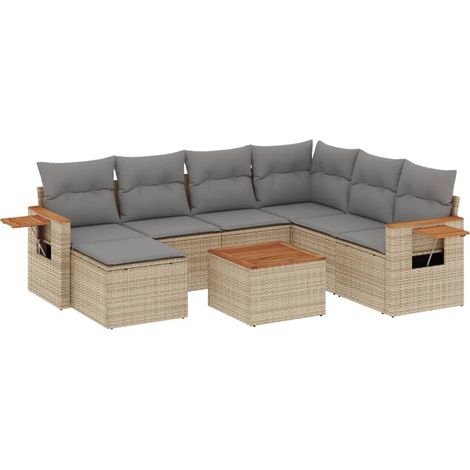 vidaXL Set Divano da Giardino 8 pz con Cuscini Beige in Polyrattan (1/5)
