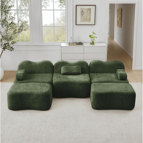 Canape modulable U en velours vert, sans cadre OKMYHOME (1/5)