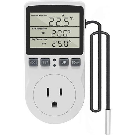Digital Thermostat Outlet Plug Temperature Controller Outlet Socket 120V Heating Cooling Control 110V 15A Celsius Fahrenheit Display White (1/5)