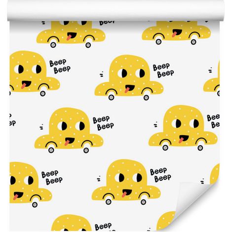 Papel pintado de coches amarillos alegres para salón y dormitorio, 50x1000 cm (1/5)