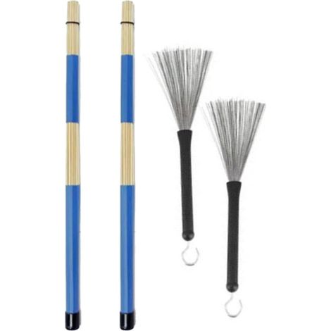 Kit de balais pour tambour en métal, acier inoxydable et bambou, avec étui en velours. (1/5)