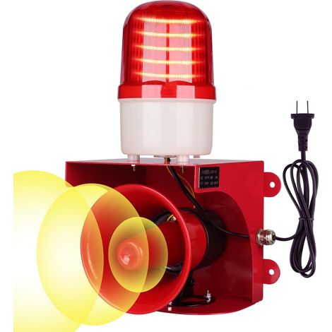 Sirène Alarme Lumineuse - 120 dB - Voyant Rouge Stroboscopique - Étanche IP55 - Pour Usine Bureau Chantier Extérieur - 1 Pièce