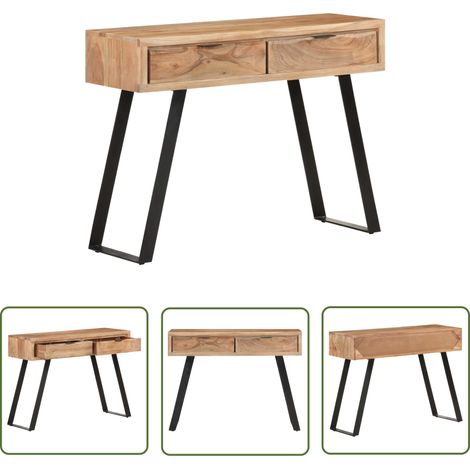 The Living Store Konsolentisch 100x35x76 cm Massivholz Akazie mit Naturkanten - Holz Tisch - Wohnzimmer Dekoration - Beistelltisch - Akzentmöbel - Industrieller Stil (1/5)