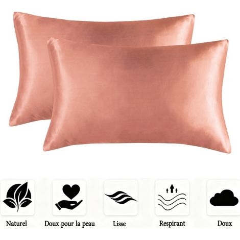 Lot de 2 taies d'oreiller en satin doux, lisses et infroissables pour homme et femme,Standard (20x26 Inch) (1/5)