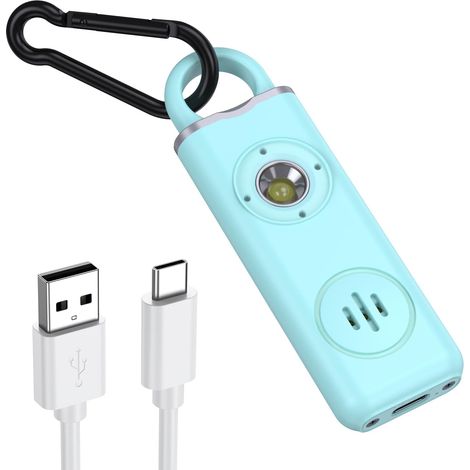 Alarme personnelle, alarme de poche rechargeable, 130 dB, porte-clés de sécurité, signal LED clignotant, sirène d'urgence - Bleu (1/5)