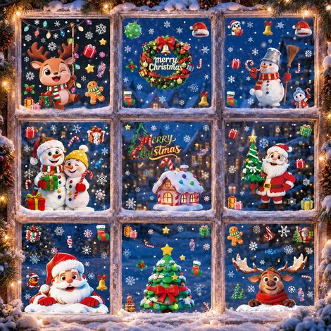 Autocollants de Noël 2027 pour vitrines de centres commerciaux, décorations de vitrines, autocollants antistatiques, autocollants de porte de Noël, stickers pour fenêtres