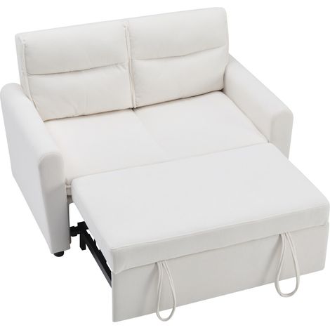 Divano letto, divano da 2 posti con schienale regolabile, in velluto, beige (1/5)
