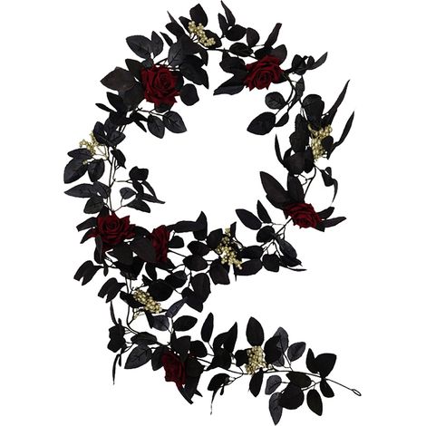 Künstliche Efeugirlande mit Rosen aus Kunststoff und Seide, 180 cm, Wanddekoration für Halloween-Partys (1/2)