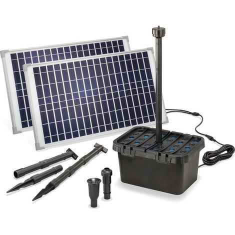 Esotec – Kit pompe solaire bassin avec filtre – 1750L-50W – 2 panneaux solaires 25W – Fonctionnement autonome sans électricité