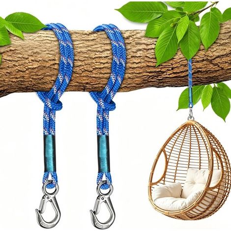 Fixation de balançoire arbre - 90 cm - sangle de suspension en cuir - bleu - sangles de hamac - sangles de connexion - 2 pièces (1/5)