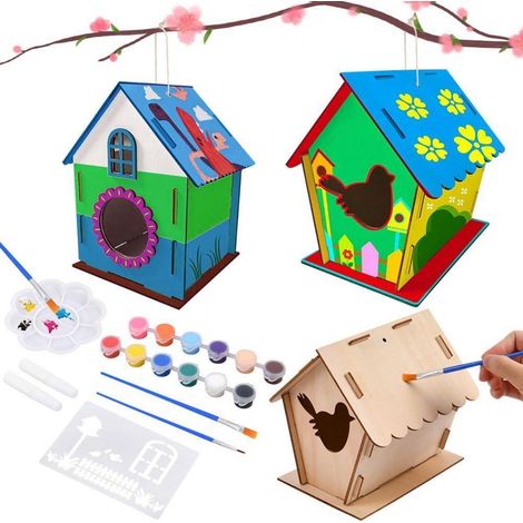 Vogelhaus Bausatz 2 Stück Holz zum Bemalen für Kinder & Erwachsene