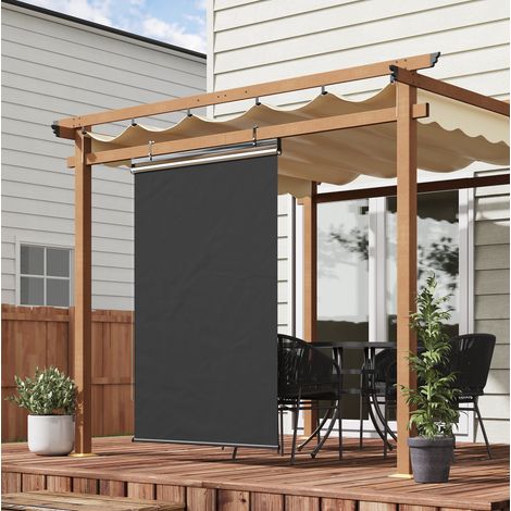 Store vertical de balcon en aluminium gris foncé, toile polyester, commande à chaîne, pose sans perçage (1/5)