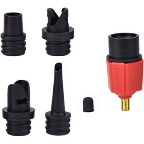 Adaptateur de valve de compresseur de voiture vers pompe de gonflage, adaptateur de valve de gonflage avec 4 buses pour matelas gonflable, bouée/piscine, lit/canapé gonflable, bateau, kayak, SUP, etc.