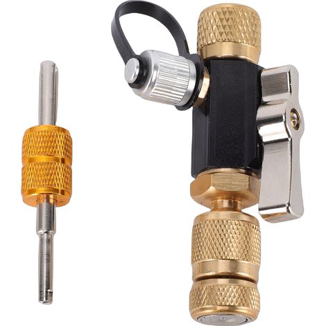 Outil de retrait de noyau de valve, installateur de dissolvant de joint à bille à double joint torique 1/4 pouces compatible avec R1234yf R1234ze(E) R410 R22 R12 R407 R404 R32