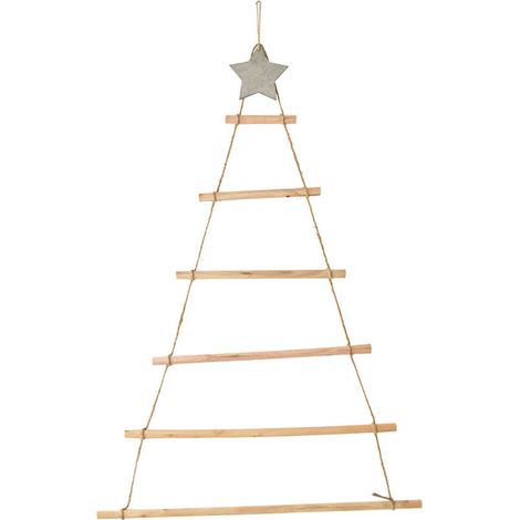 Jeffergarden Ornements suspendus en bois avec étoile et corde, décoration pour arbre de nol mural (1/5)