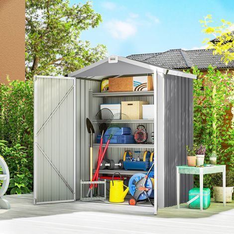 Hangar jardin acier Gris 1 m² portes doubles verrouillables argenté 133x87x178 cm (1/4)