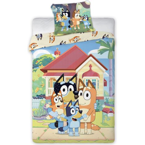 PARURE DE LIT ENFANT BLUEY - HOUSSE DE COUETTE 100X135 CM & TAIE D'OREILLER 40X60 CM - 100% COTON - CERTIFIÉE OEKO-TEX - DESIGN
