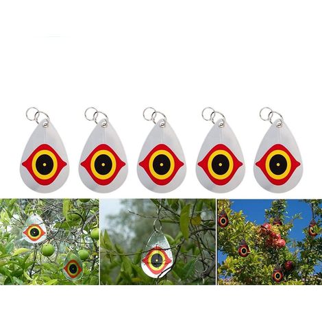 Lot de 5 horribles yeux de prédateurs pour effrayer les oiseaux, dispositifs de suspension dissuasifs pour oiseaux, éloignez les oiseaux de vos granges, fenêtres de jardin, entrepôt (1/5)