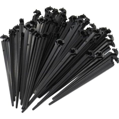 Soporte para manguera de jardín de 50 piezas para fijar y guiar mangueras de distribución en el suelo, manguera de riego por goteo exterior de 4/7 mm para riego de jardín. (1/5)