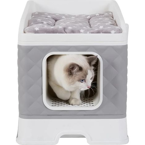 Katzentoilette, halboffenes Design, geeignet für mehrere Haustiere, GRAU, ohne Stöpsel (1/2)