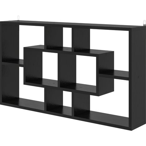 Étagère murale décorative, bibliothèque, porte-CD à 8 compartiments, 85 x 14,5 x 47,5 cm, noire (1/5)
