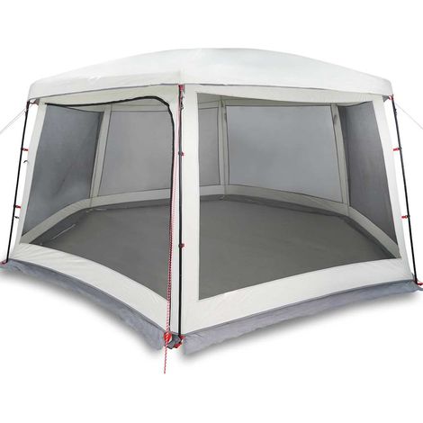Tente piscine toit amovible parois maille gris 670x590 cm