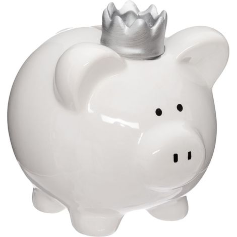 Tirelire blanche en forme de cochon avec une couronne (1/5)