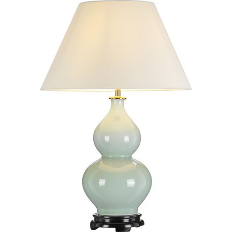 Lampada da tavolo orientale in ceramica Harbin Gourd con impero alto, Celadon (1/2)