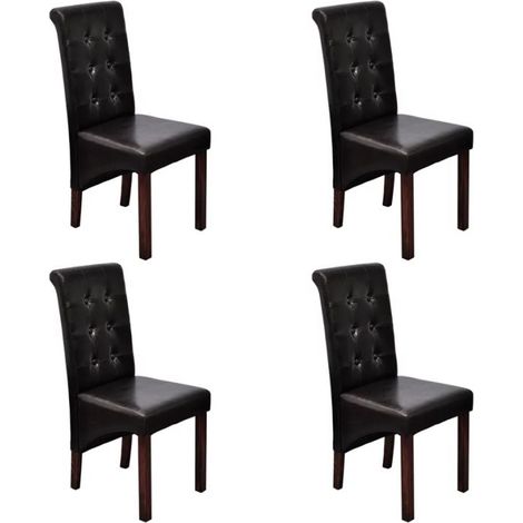 uego de 4 sillas de comedor/cocina de diseño clásico tapizadas en sintético marrón CDS02170 (1/5)