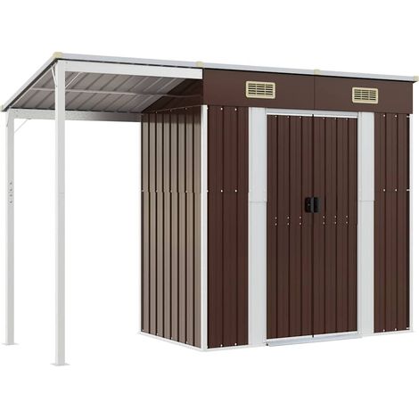 Garden Shed with Extended Roof Brown 277x107x181 cm Steel vidaXL