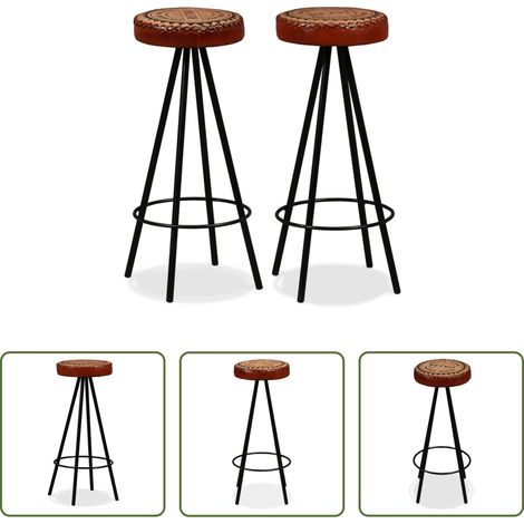 Tabouret de bar marron - Tabourets de bar lot de 2 cuir véritable (1/5)