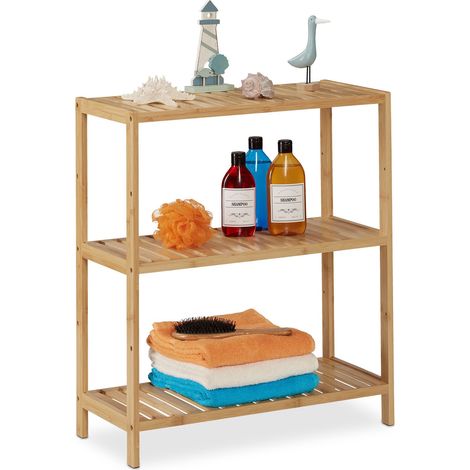 Relaxdays Badregal, Bambus, 3 Ablagen, höhenverstellbar, HBT: 69 x 60 x 26 cm, Bad & Küche, schmales Standregal, natur