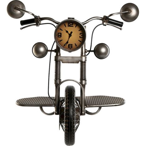 Horloge murale avec patère vélo décoratif en métal - Argent satiné (1/5)