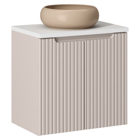 Ensemble Meuble Salle de Bain 2 portes + Vasque Sable + Plateau Blanc L 60 x P 40 x H 59,5 cm - Astral - Beige crème - Livraison gratuite