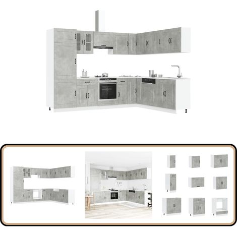 vidaXL 14-tlg. Küchenschrank-Set Kalmar Betongrau Holzwerkstoff