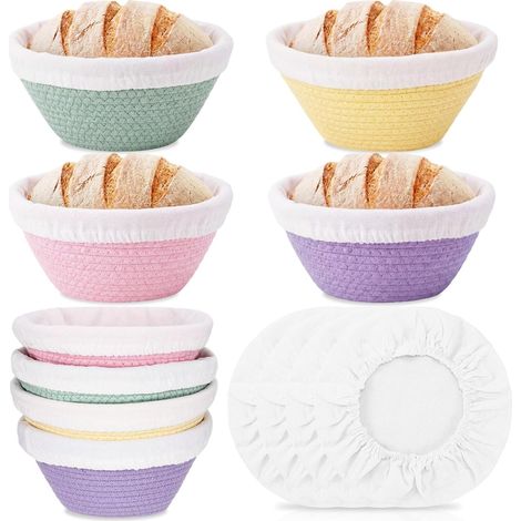 4er-Set Gärkörbe für runde Brote (13 cm Durchmesser), Brotkorb mit Einlage Gärkorb für Hefeteig und Hefebrot, Brotkorb für selbstgebackenes Brot und Bäcker (1/5)