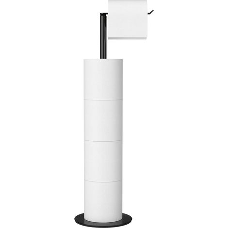 Portarrollos de papel higiénico de pie para baño, soporte de acero inoxidable con acabado negro, dispensador sencillo y práctico.