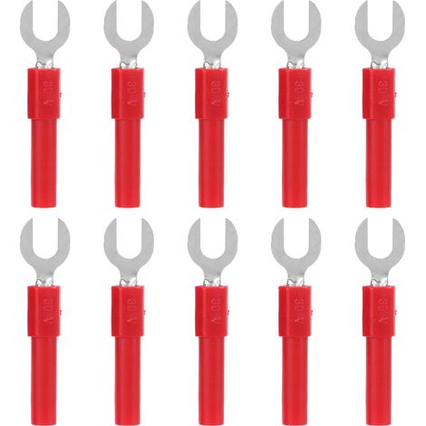 Connecteurs en Y en laiton, 10 pièces, fourche à fil, trou de 4 mm/0,2 po, douille banane, 6 mm/0,2 po, max 30 Vca-60 Vcc, 10 A, rouge (1/5)