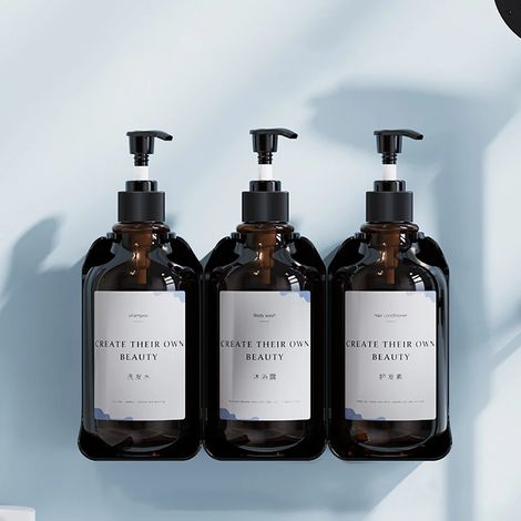 (C) Distributeur de savon mural rechargeable pour shampoing, après-shampoing et gel douche, support mural pour douche (1/5)